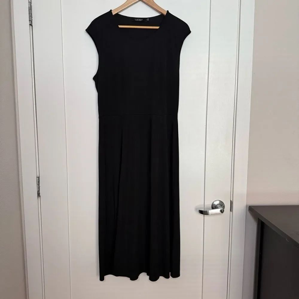 Lauren Ralph Lauren Black Label Midi Sheath Dress 14 Sleeveless Front Slit Event